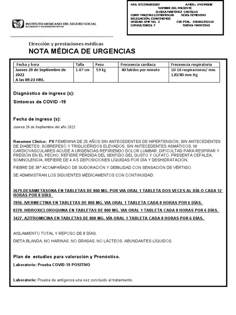 Formato Nota Medica