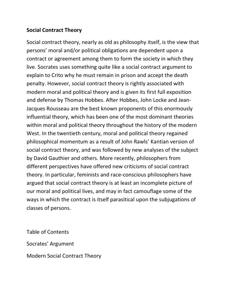 Social Contract Theory Social Contract John Rawls