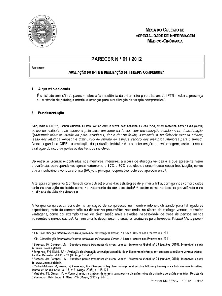 Avaliação do IPTB e Terapia Compressiva | PDF | Enfermagem | Dor