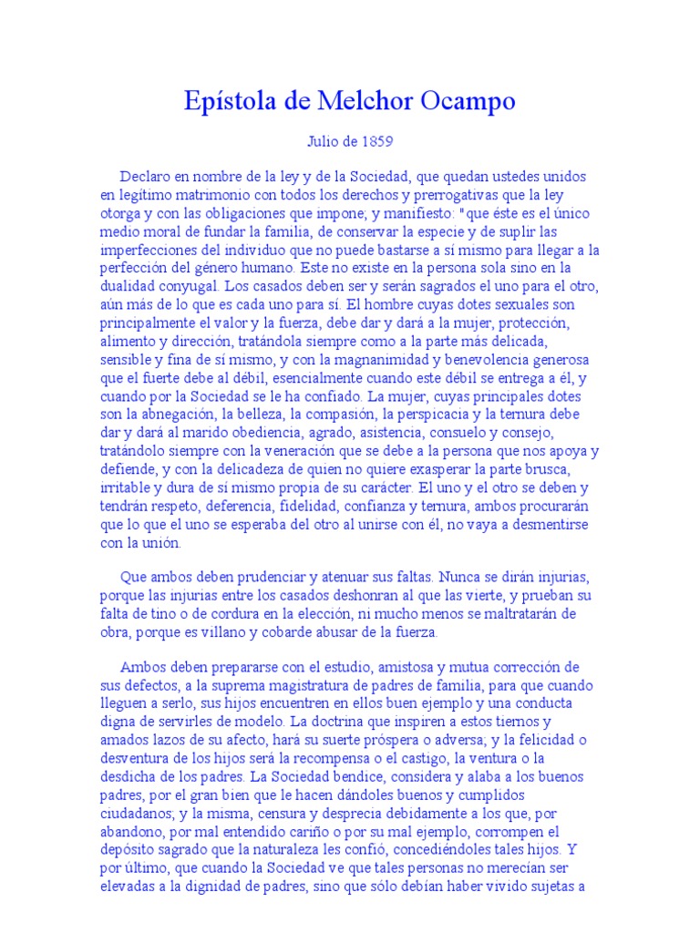 Epístola de Melchor Ocampo PDF Science Ciencia filosófica