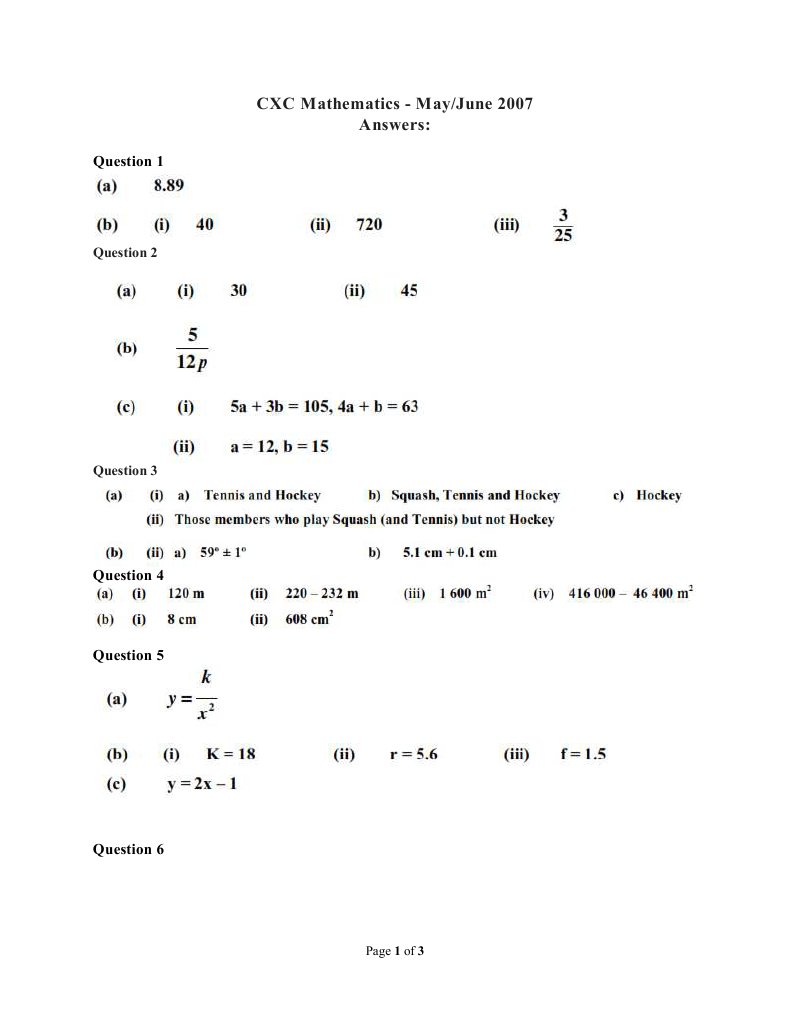 cxc-maths-may-2007-answers