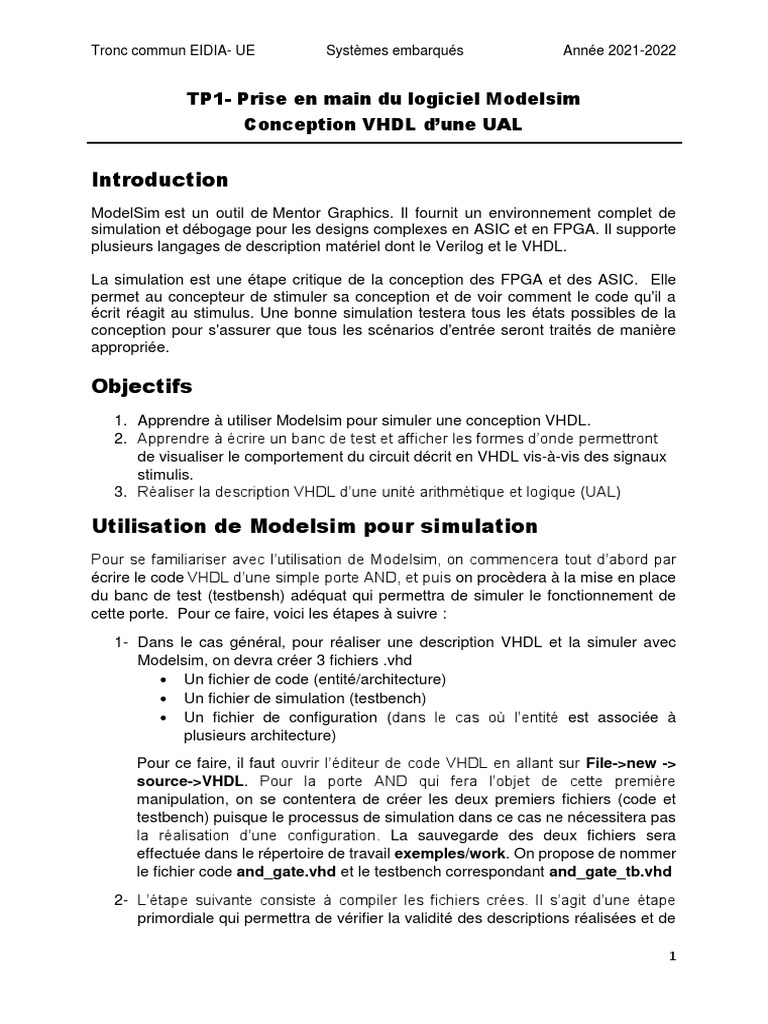 Simulation VHDL avec ModelSim et UAL | PDF | VHDL | Programmation ...