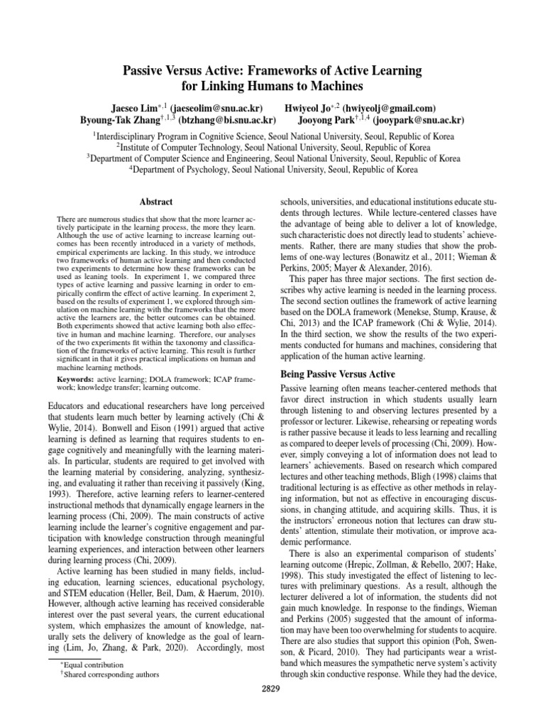 Passive Versus Active | PDF | Learning | Lecture