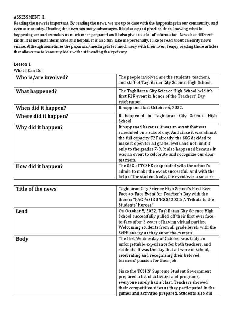 Tagbilaran City Science High School's first F2F event for Teachers' Day