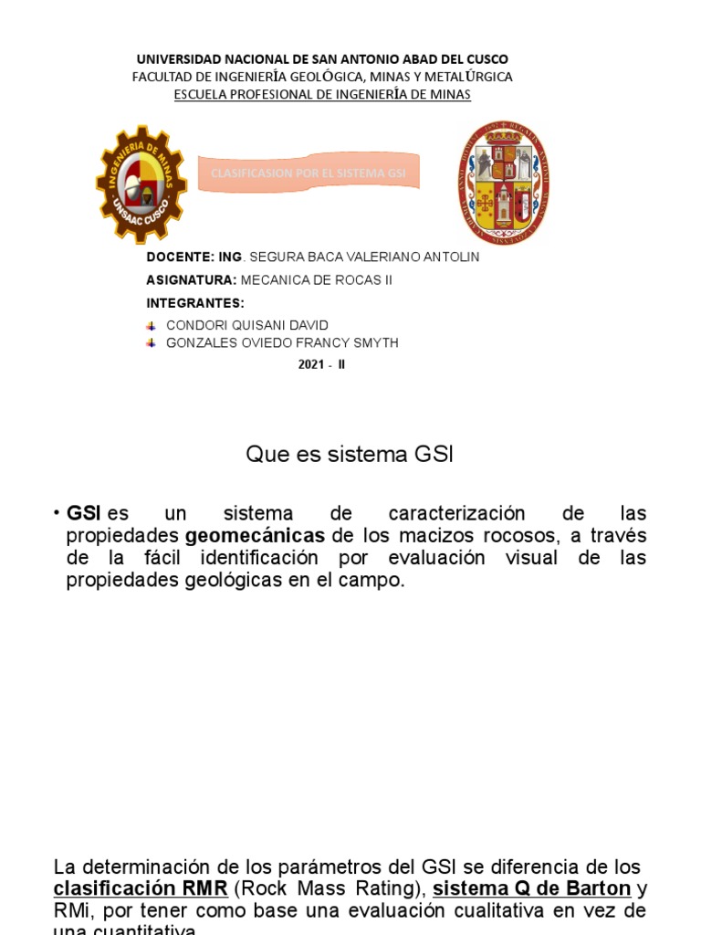 Clasificación GSI en Mecánica de Rocas | PDF | Materiales naturales ...
