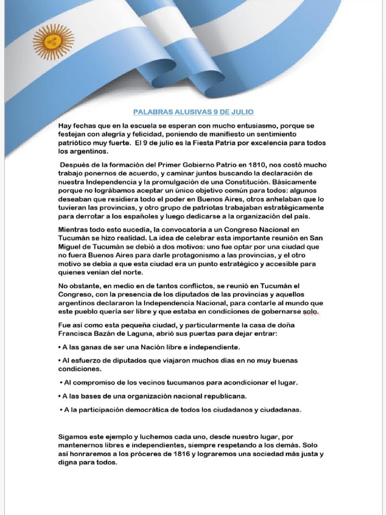 Palabras alusivas 9 de julio PDF