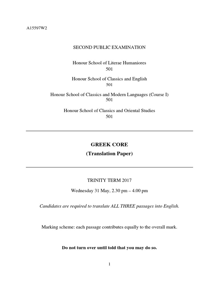 Greek Core (Translation Paper) : Candidates Are Required To Translate ...