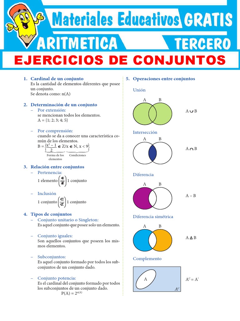 Ejercicios de Conjuntos para Tercer Grado de Secundaria | PDF
