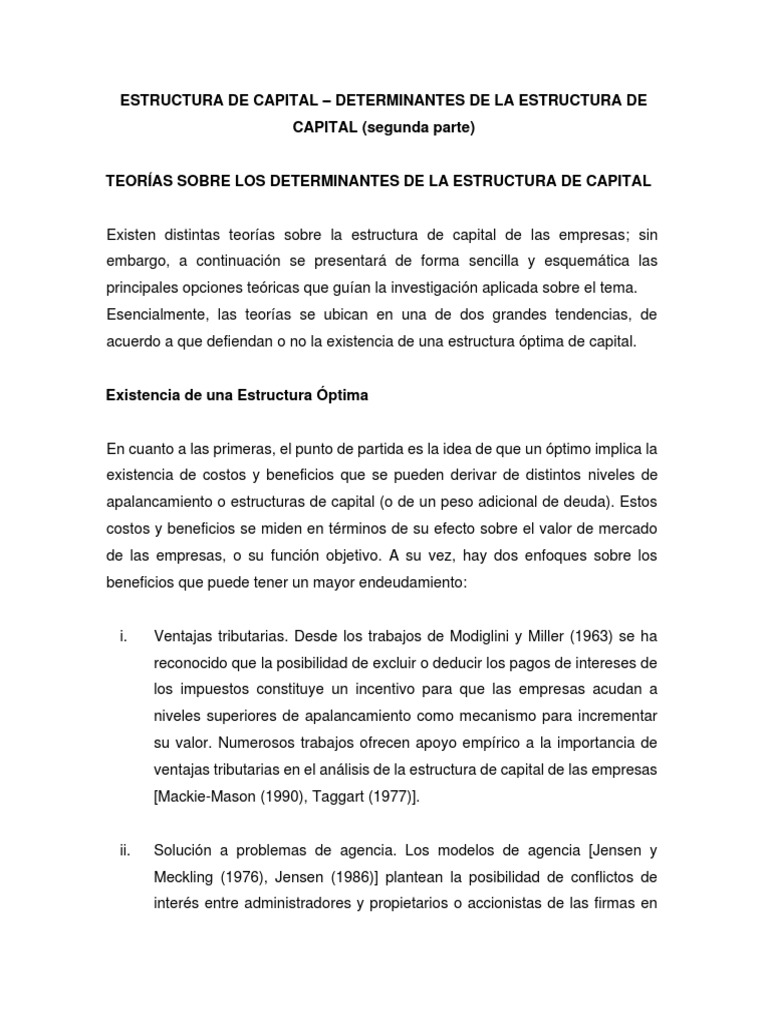 Teorías sobre Estructura de Capital | PDF | Apalancamiento (Finanzas ...