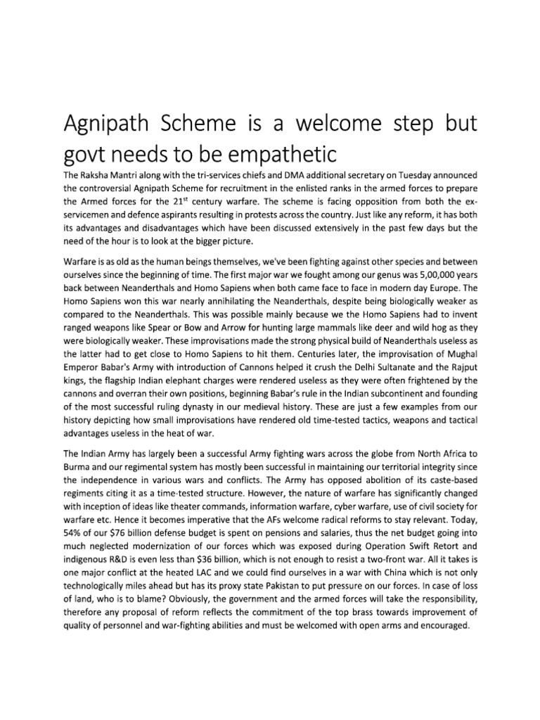 Agnipath Scheme Is A Step But Govt Needs To Be Emphatic PDF