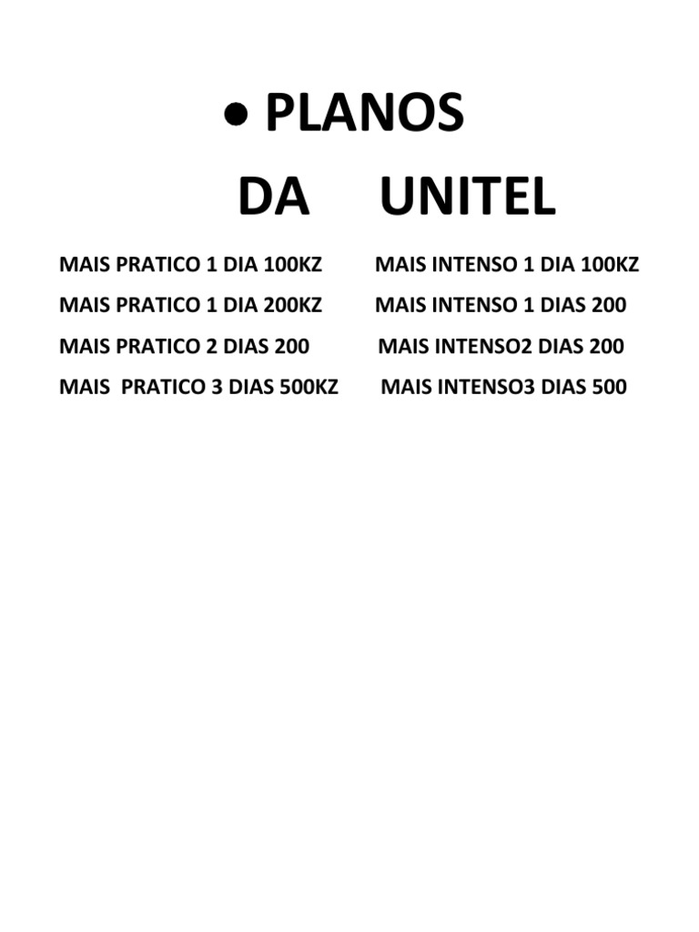 Planos Unitel: Mais Prático 3 Dias | PDF