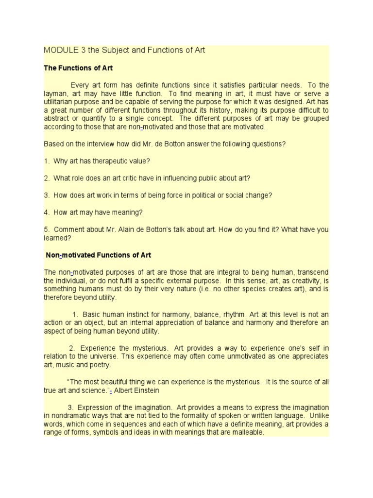 MODULE 3 The Subject and Functions of Art PDF Paintings Idea