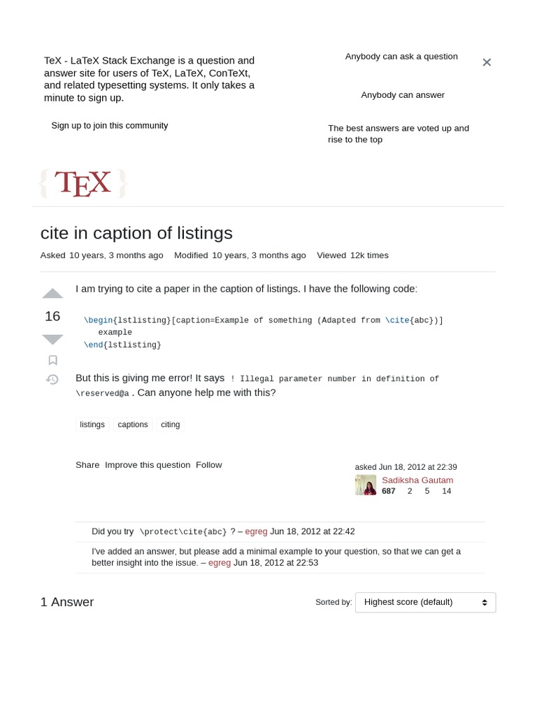 Cite in Caption of Listings - TeX - LaTeX Stack Exchange | PDF | Te X ...