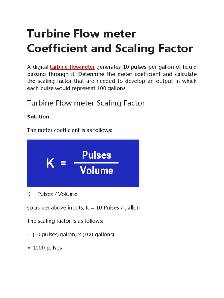 Turbine flow meter coefficient and scaling factor pdf