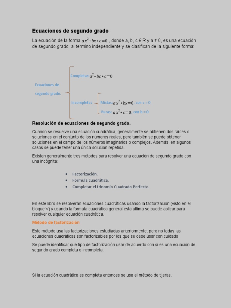 Ecuaciones de Segundo PDF Ecuación cuadrática Factorización