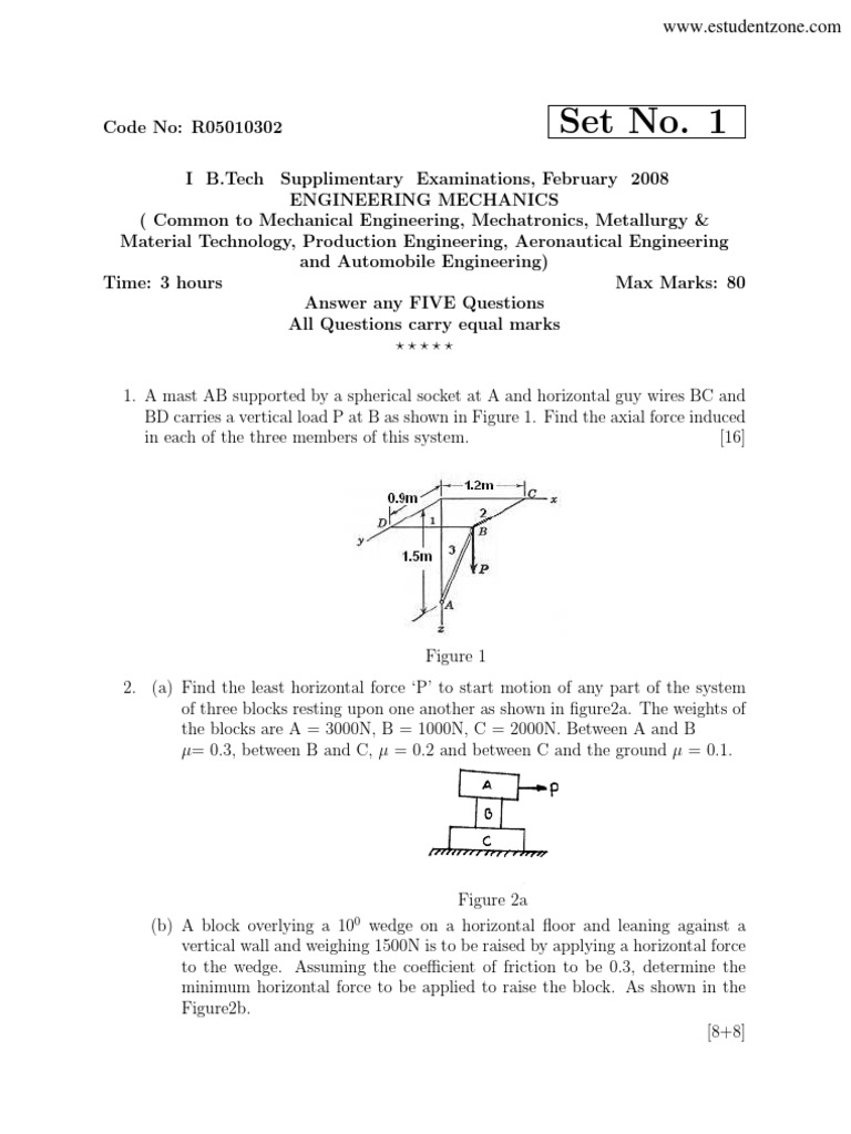 Engineering Mechanics Exam Questions | PDF | Rotation Around A Fixed ...