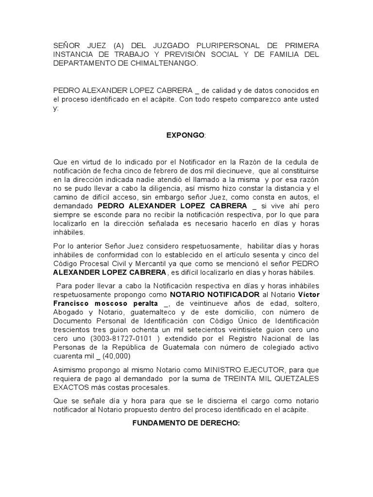 Solicitud de Notario Notificador | PDF | Guatemala | Ley procesal