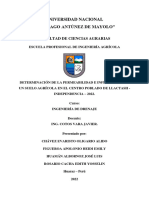 Curso Ingeniería de Drenaje: Informe #1 - Prueba de Permeabilidad y Infiltración Método de Porchet