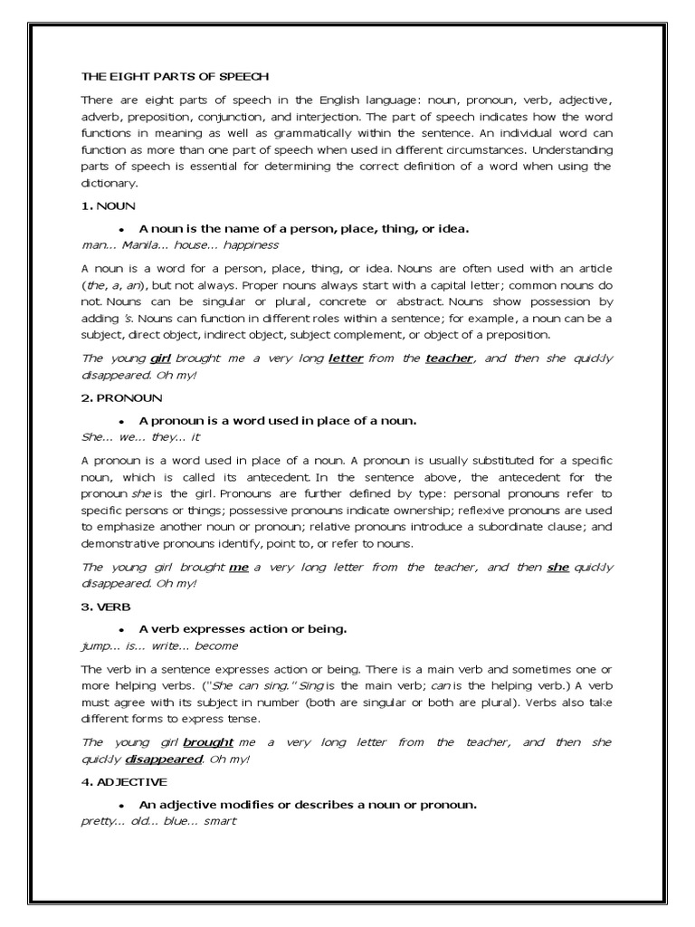 Overview of Eight Parts of Speech | PDF | Noun | Part Of Speech