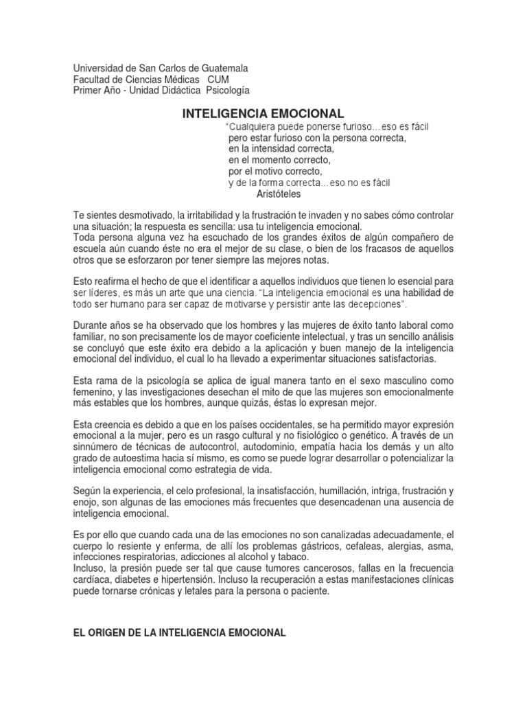 Documento Sobre Inteligencia Emocional PDF Inteligencia