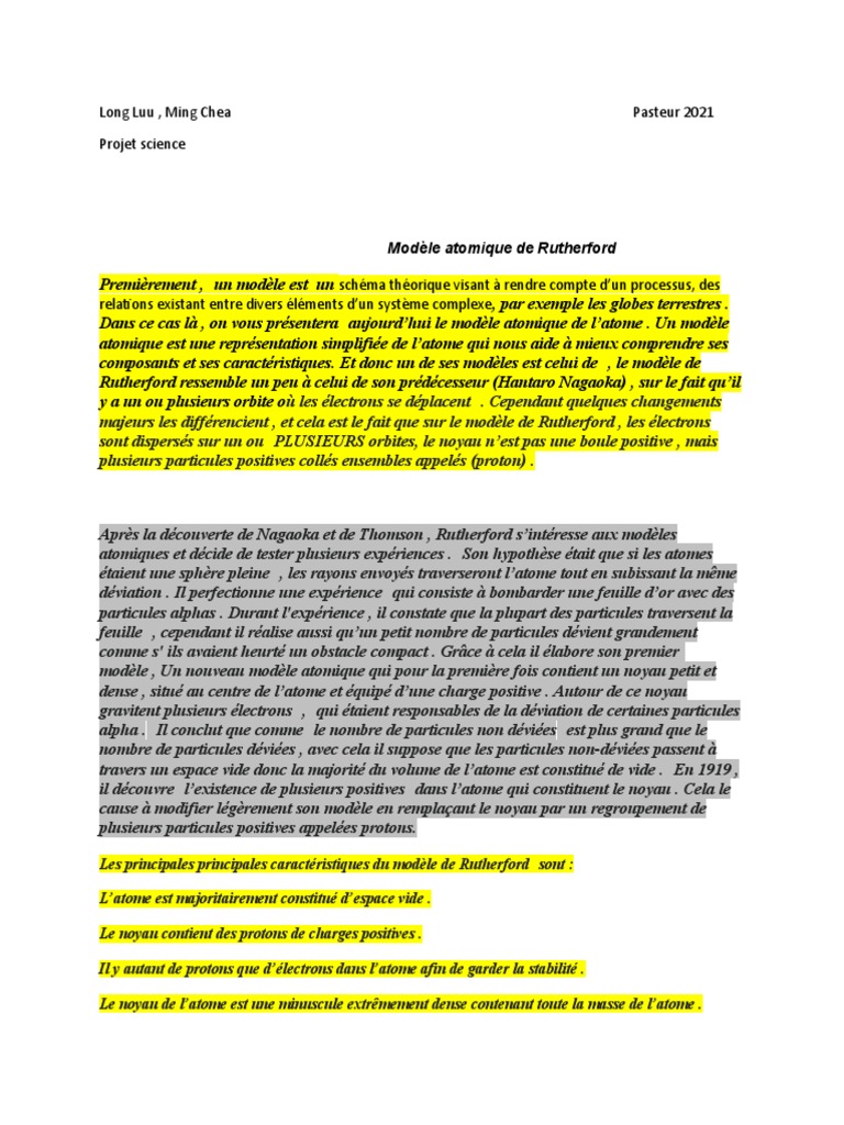 Projet Science Ming Long Modele Nagaoka | PDF | Atomes | Électron