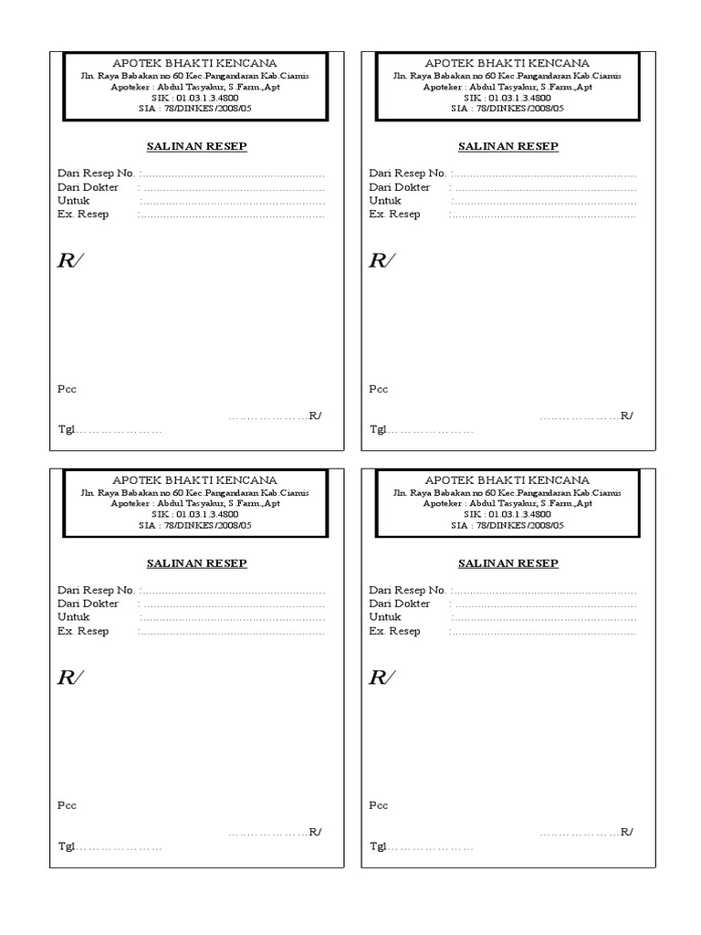 Contoh Salinan Resep Apotek | PDF