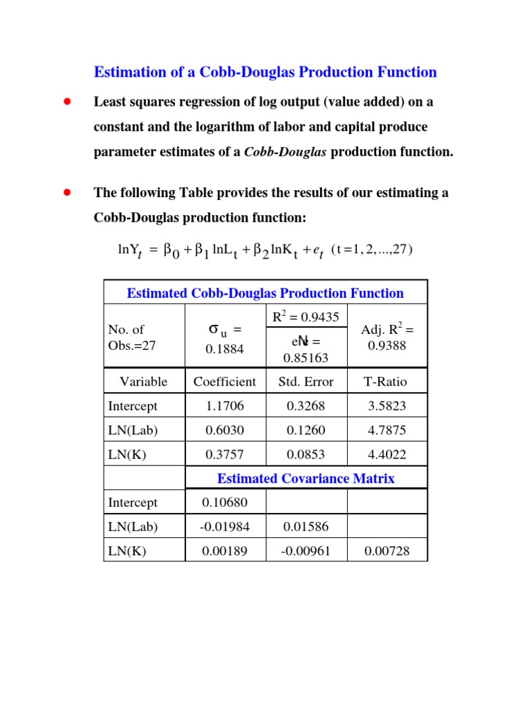 Cobb Douglas and Returns to Scale Ordinary Least Squares F Test