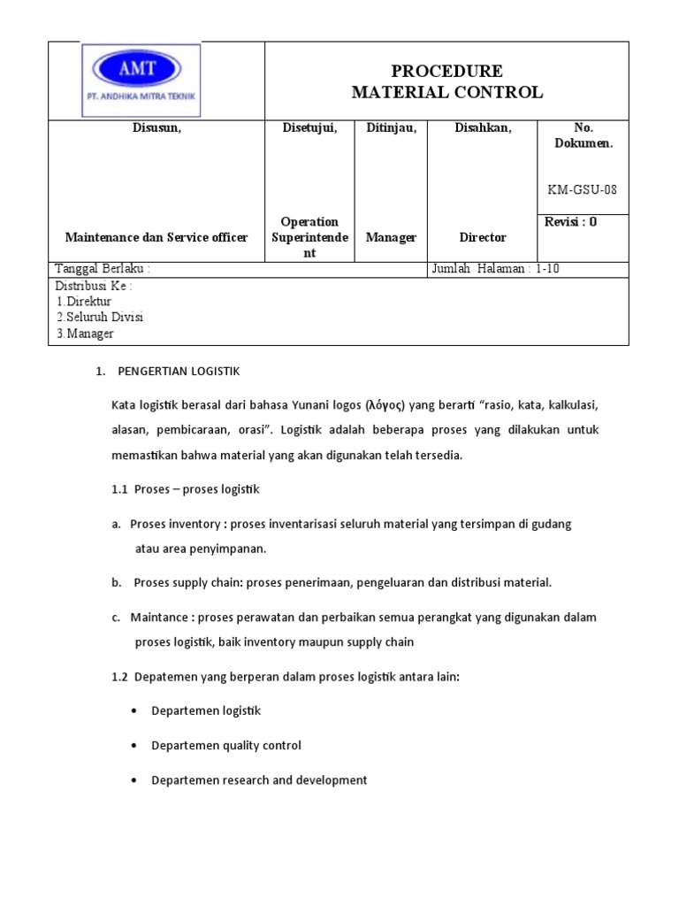 Prosedur Kontrol Material dan Inventaris | PDF