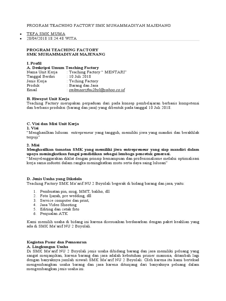 Program Teaching Factory SMK Muma | PDF | Karier & Perkembangan | Bisnis