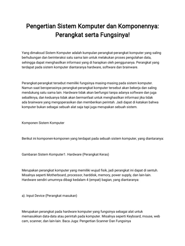 Pengertian Sistem Komputer | PDF | Komputer