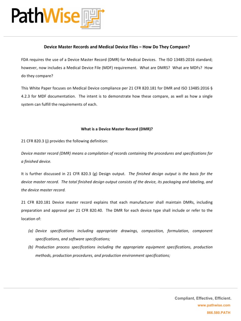 White Paper Device Master Records and Medical Device Files How Do They