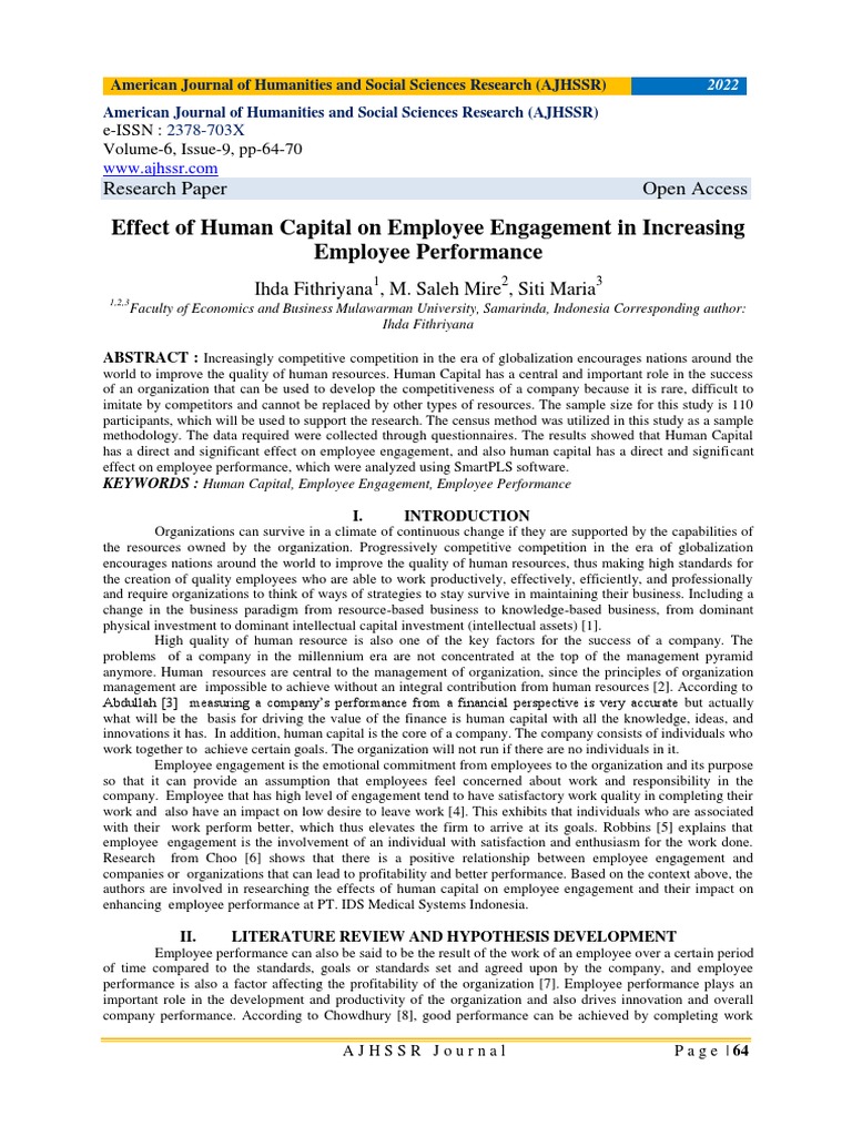 Effect of Human Capital On Employee Engagement in Increasing Employee ...