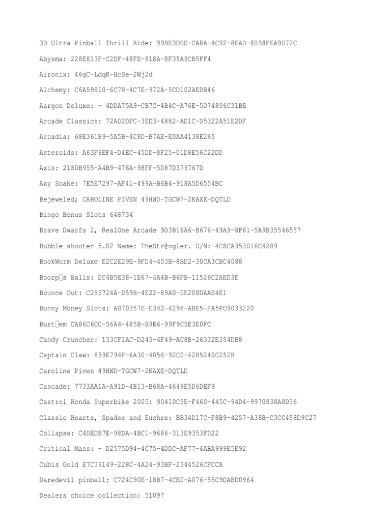 Game Serial Numbers and Titles List | PDF | Leisure Activities | Gaming