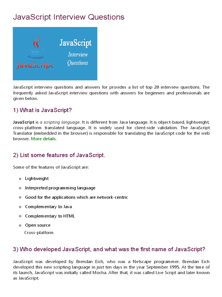 JavaScript Interview Questions (2021) - Javatpoint | PDF | Java Script ...