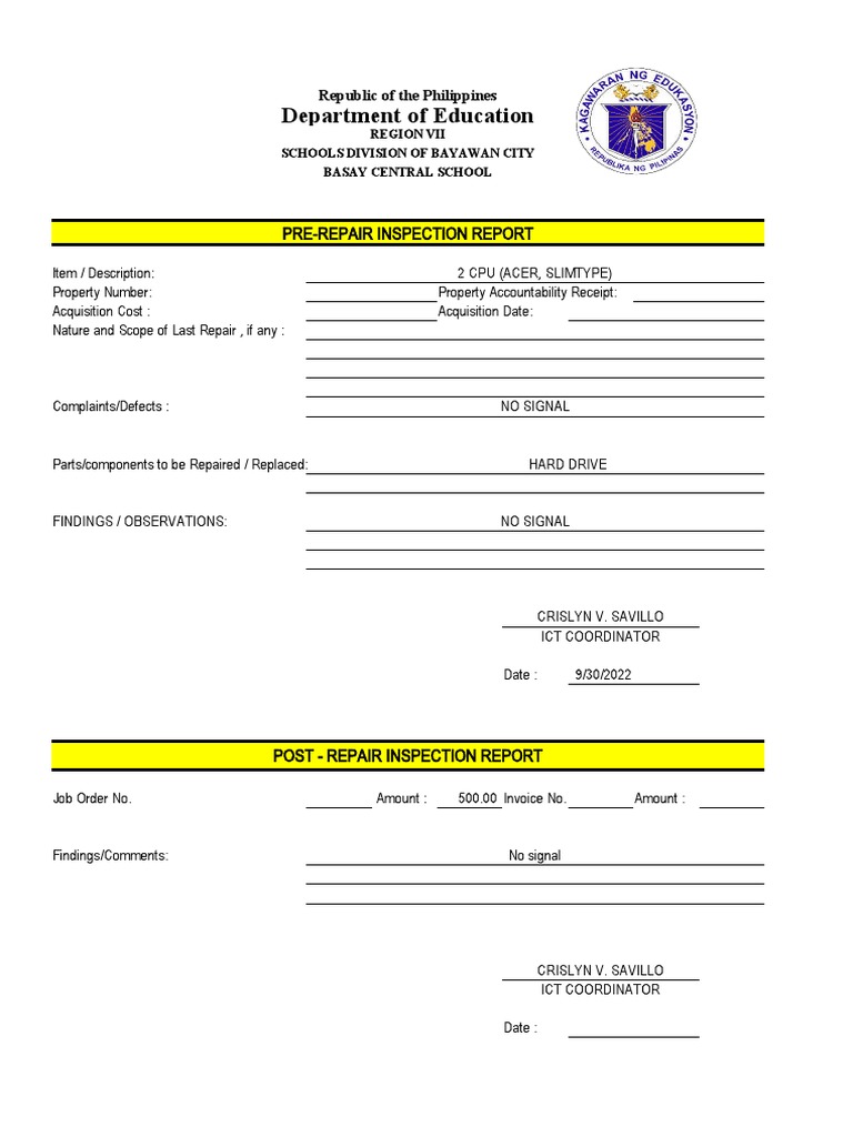 Pre-Repair and Post-Repair Report | PDF