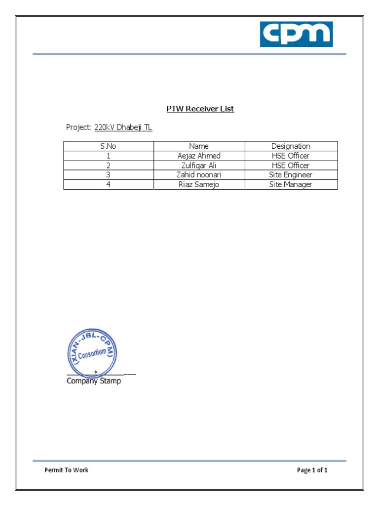 PTW Receiver List PDF