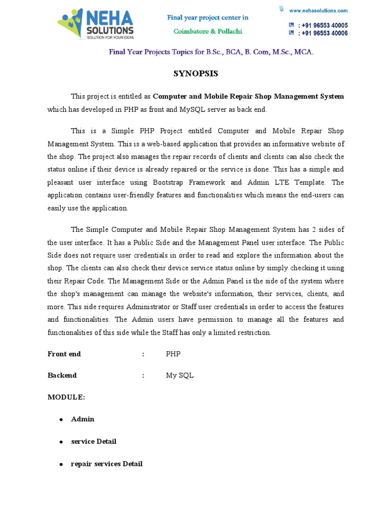 Computer and Mobile Repair Shop Management System IN PHP NEHA SOLUTIONS ...