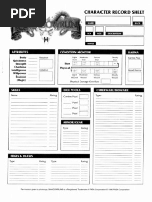 Shadowrun 5th Edition - Character Sheet, PDF