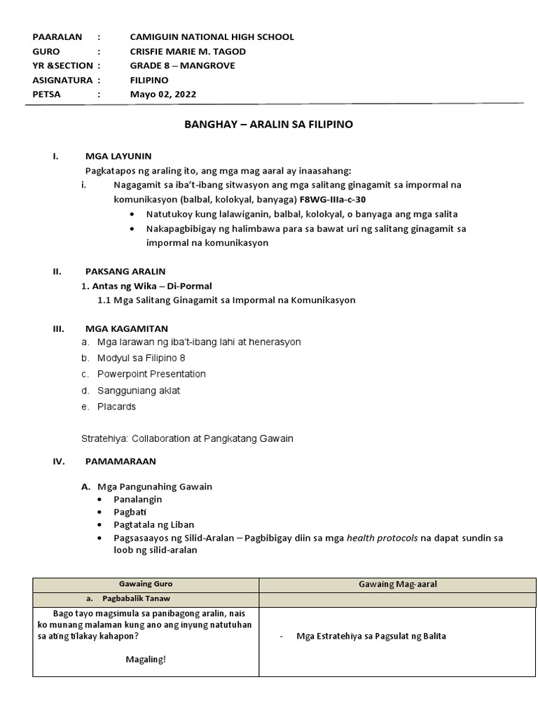 Antas NG Wika - Di-Pormal | PDF