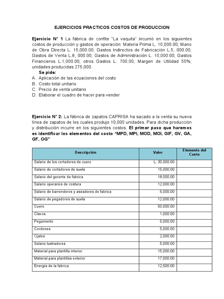 Ejercicios de Costos de Producción | PDF | Salario | Economias