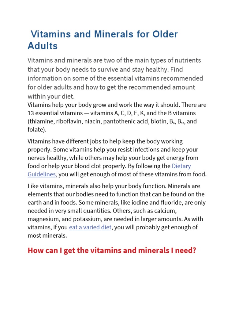 Vitamins and Minerals for Seniors | PDF | Nutrients | Vitamin