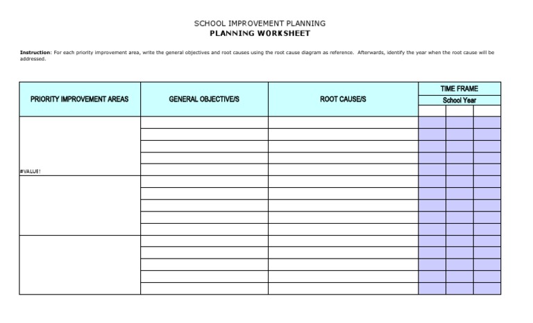 planning worksheet sip