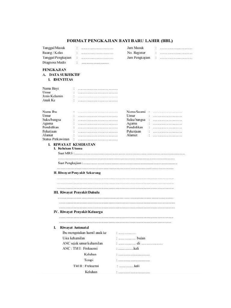 Format Pengkajian Bayi Baru Lahir | PDF