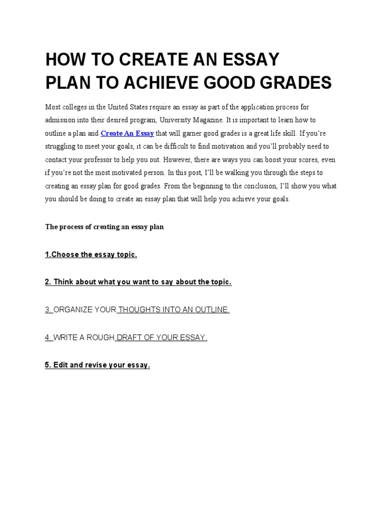 How To Create An Essay Plan To Achieve Good Grades PDF
