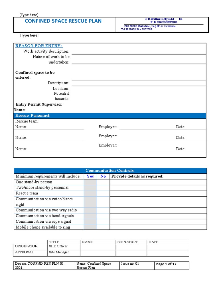 Confined Space Rescue Plan 2 PDF Ventilation (Architecture) Emergency