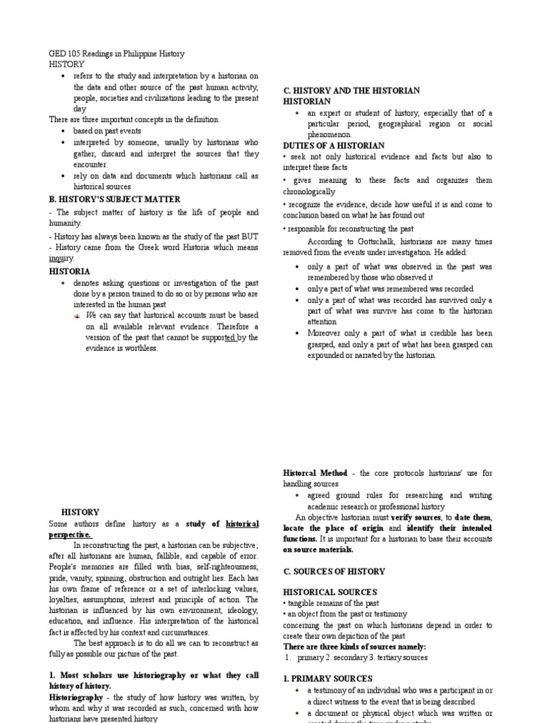 PPT1GED105INTRODUCTIONTOHISTORY PDF Primary Sources Historian