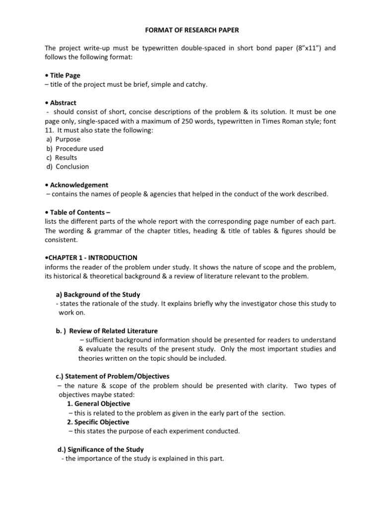 Format of Research Paper  Scientific Method  Experiment