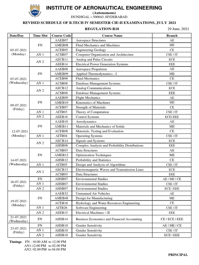 Revised schedule b tech iv semester cie ii june 2021 1