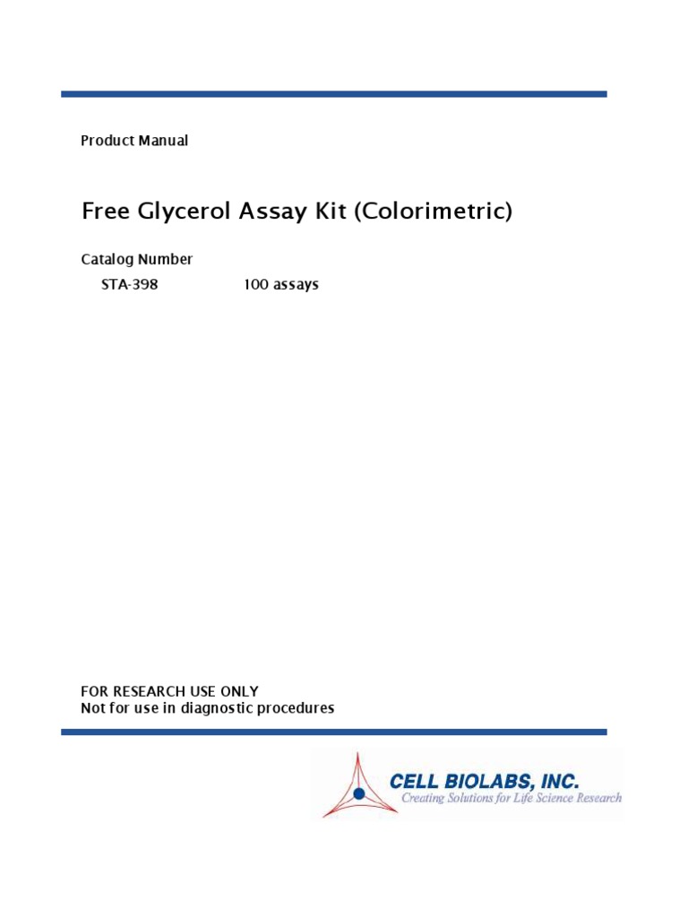 STA 398 Free Glycerol Assay Kit Colorimetric PDF