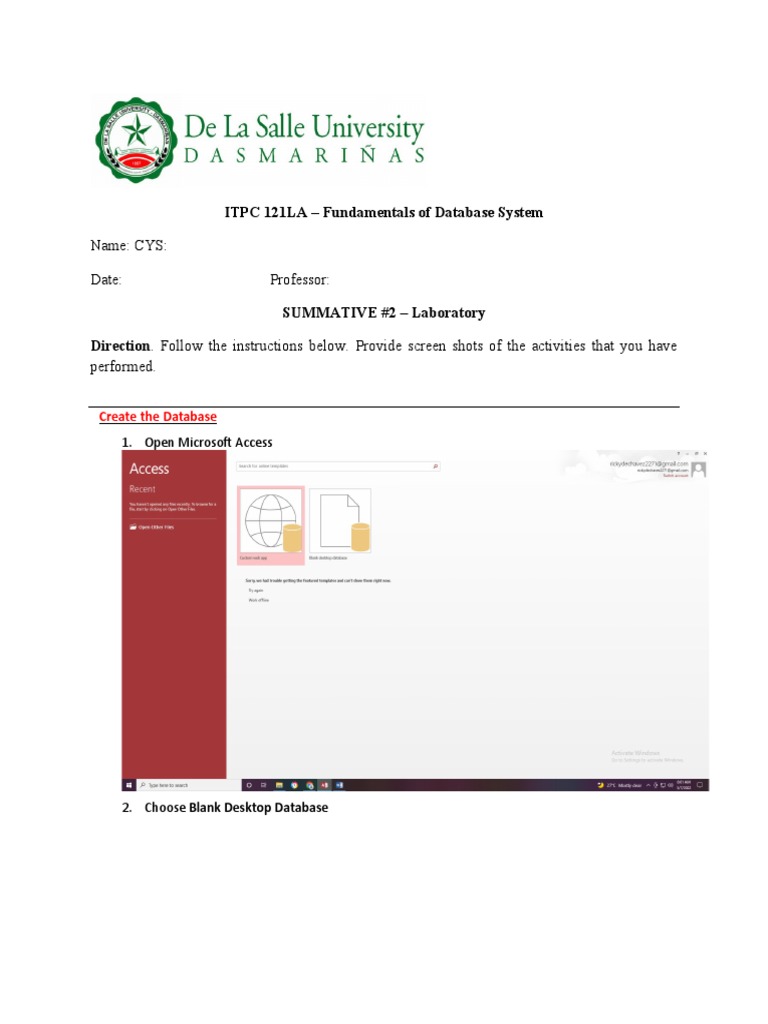 Database System Lab Instructions | PDF | Databases | Screenshot